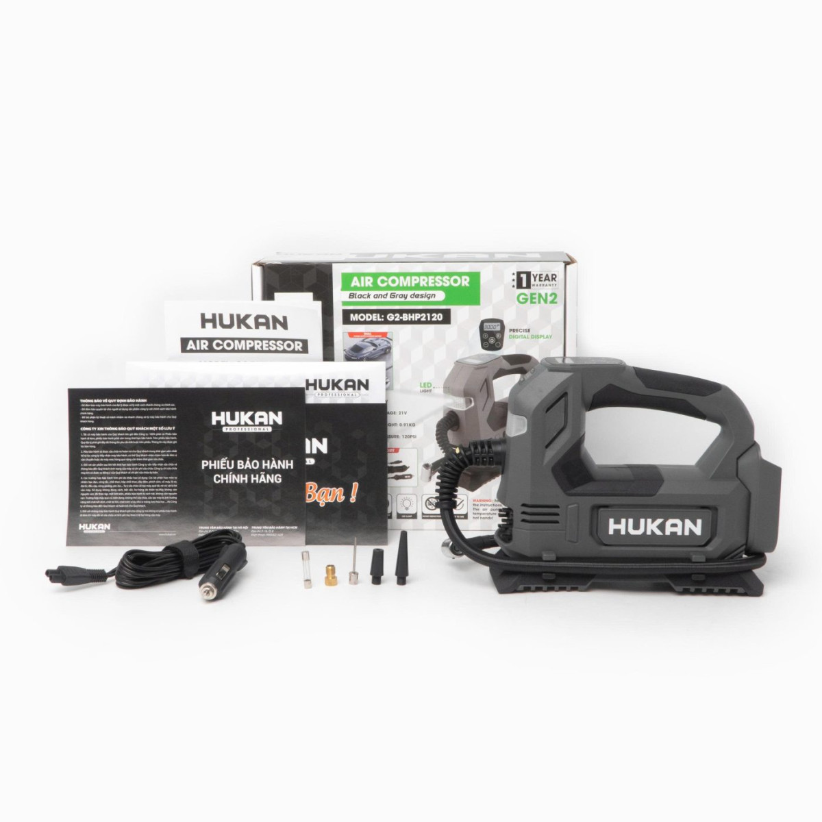 Máy bơm lốp ô tô mini, loại xách tay, sử dụng pin 21V(chưa kèm sạc và pin), hiệu: HUKAN, model: G2-BHP2120. Mới 100%